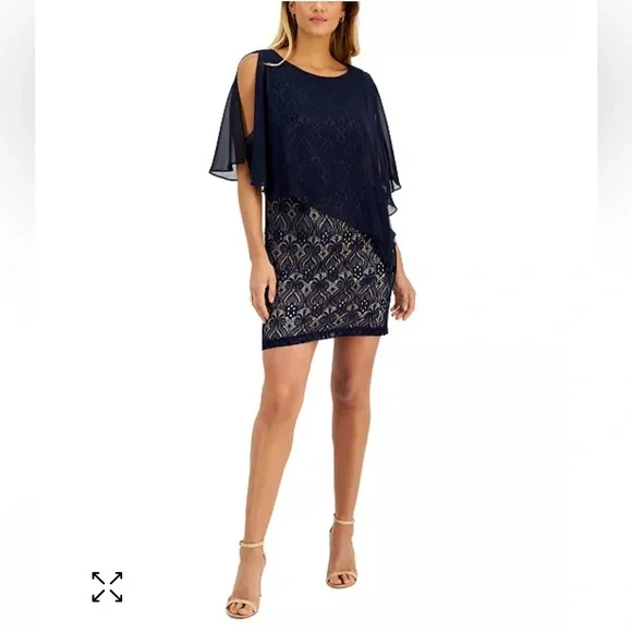 connected apparel | Dresses | Nwt Connected Apparel Sz 8 Blue  Chiffonoverlay Lace Sheath Lace Dress Ret 89 | Poshmark